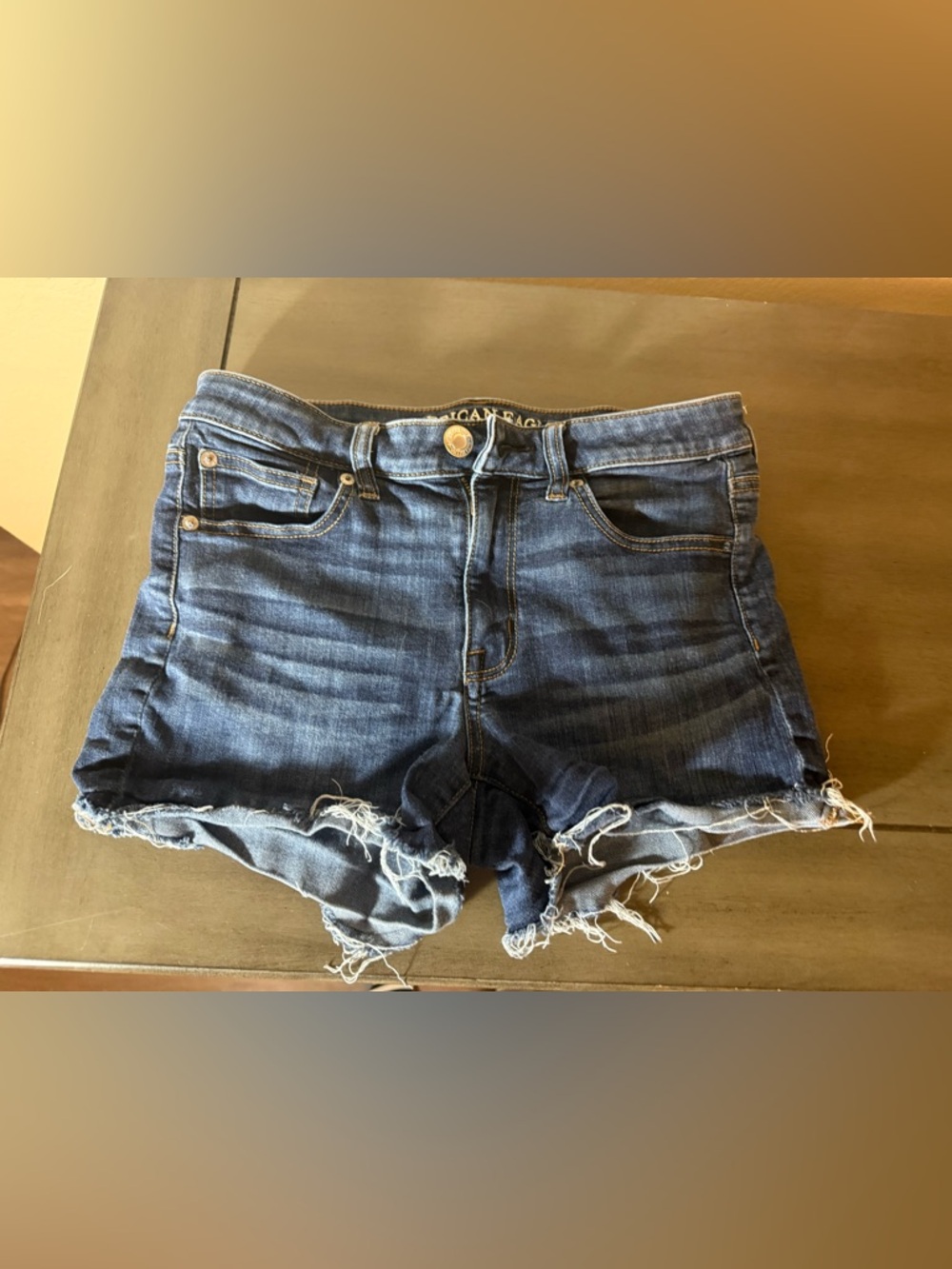 American Eagle Hi Rise Shortie Denim Shorts Size 6 Distressed